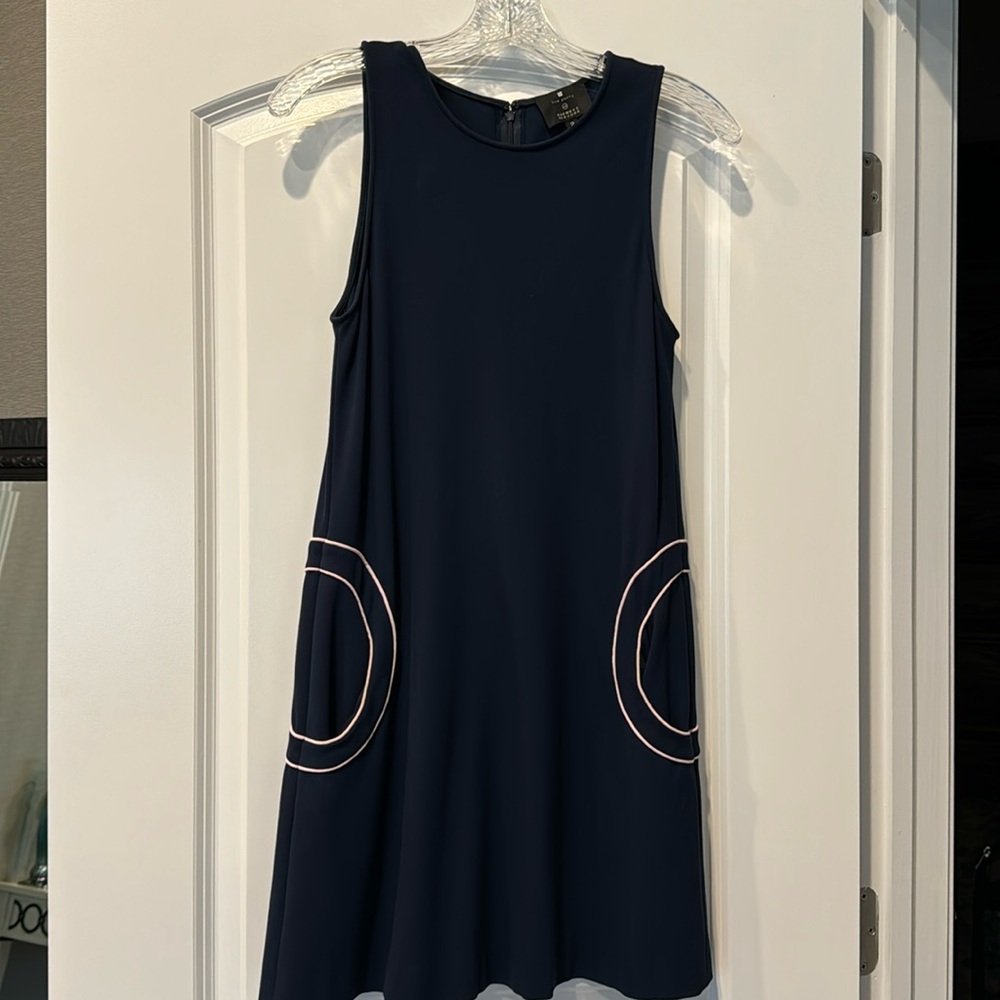Lisa Perry navy blue cotton a line dress.